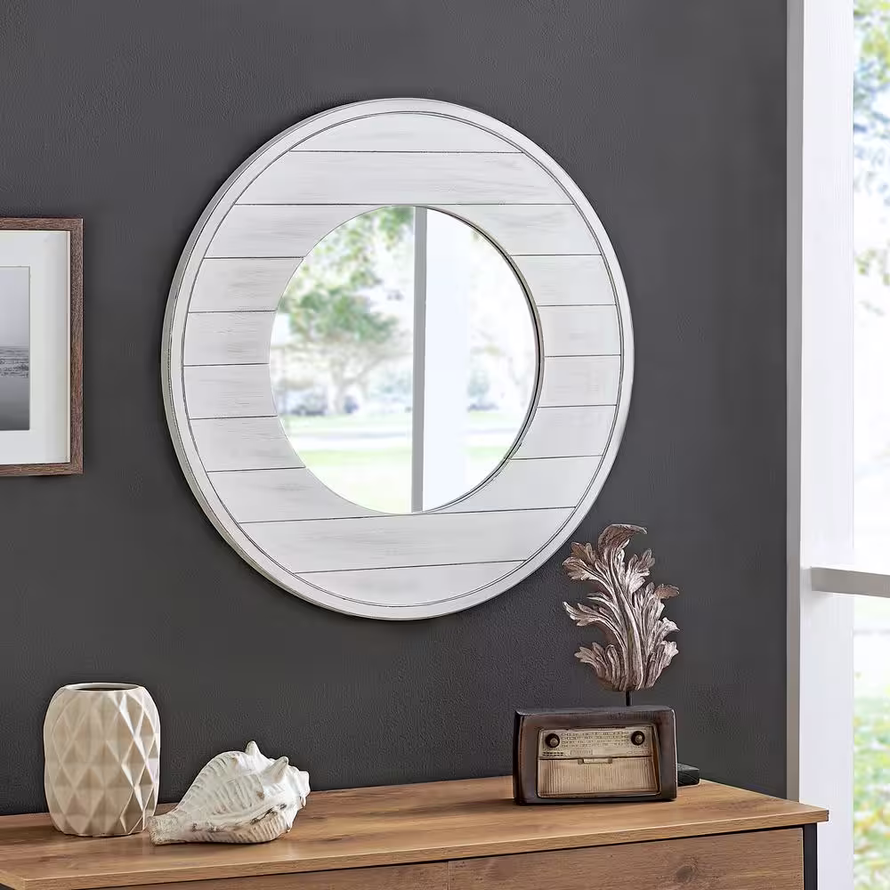 FirsTime & Co. Medium Round Aged White Modern Mirror (27 in. H x 27 in. W)