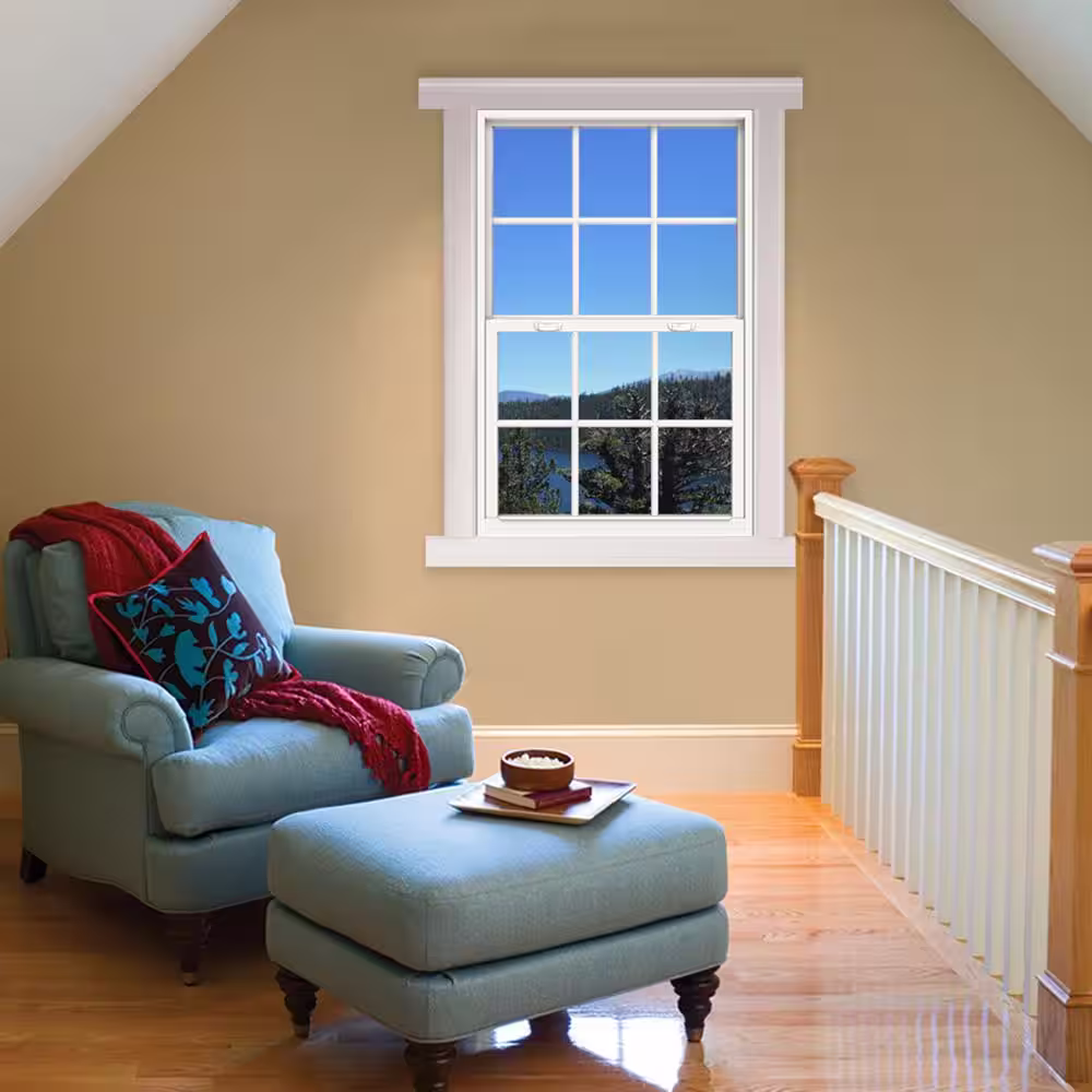 JELD-WEN 36 in. x 54 in. V-4500 Series White Single-Hung Vinyl Window with 6-Lite Colonial Grids/Grilles