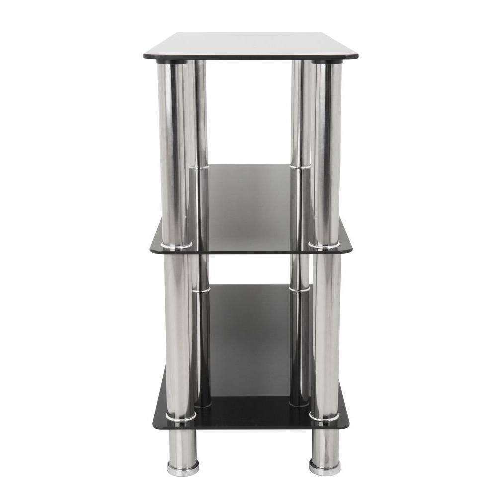 AVF Wide 3-Tier Shelving Unit in Black Glass and Chrome