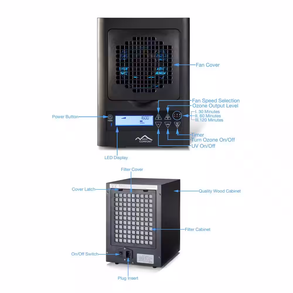 New Comfort Black BL 3000 6 Stage Ozone Generator Air Purifier with Electronic Display