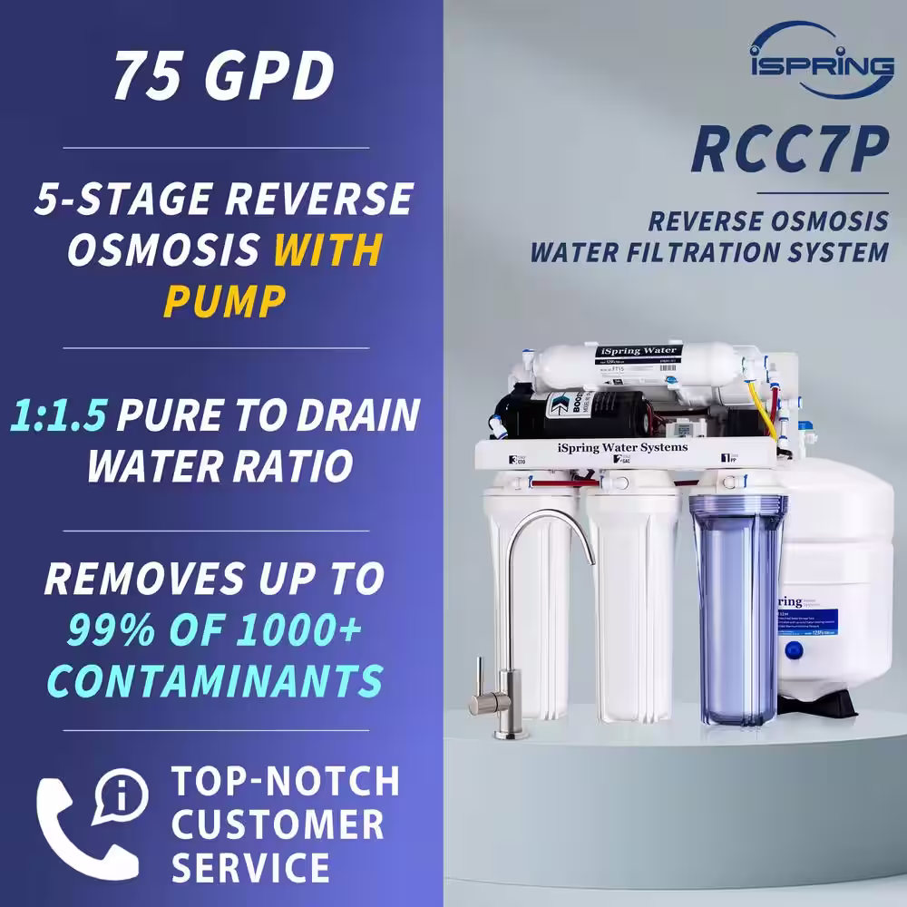 ISPRING Maximum Performance Under Sink Reverse Osmosis Drinking Water Filtration System with Booster Pump