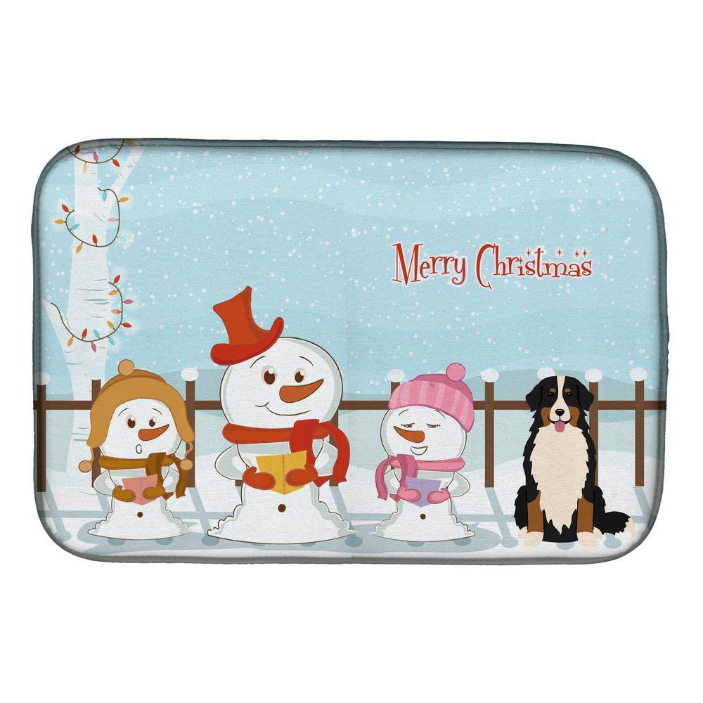 Caroline's Treasures 14 in. x 21 in. Multicolor Merry Christmas Carolers Bernese Mountain Dog Dish Drying Mat