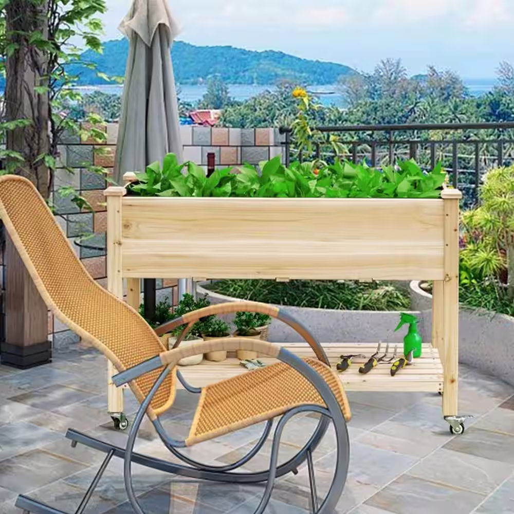 Ejoy 48 in. x 30 in. x 20 in. Wooden Elevated Planter with Shelf and Wheels (Set of 3-Pack)