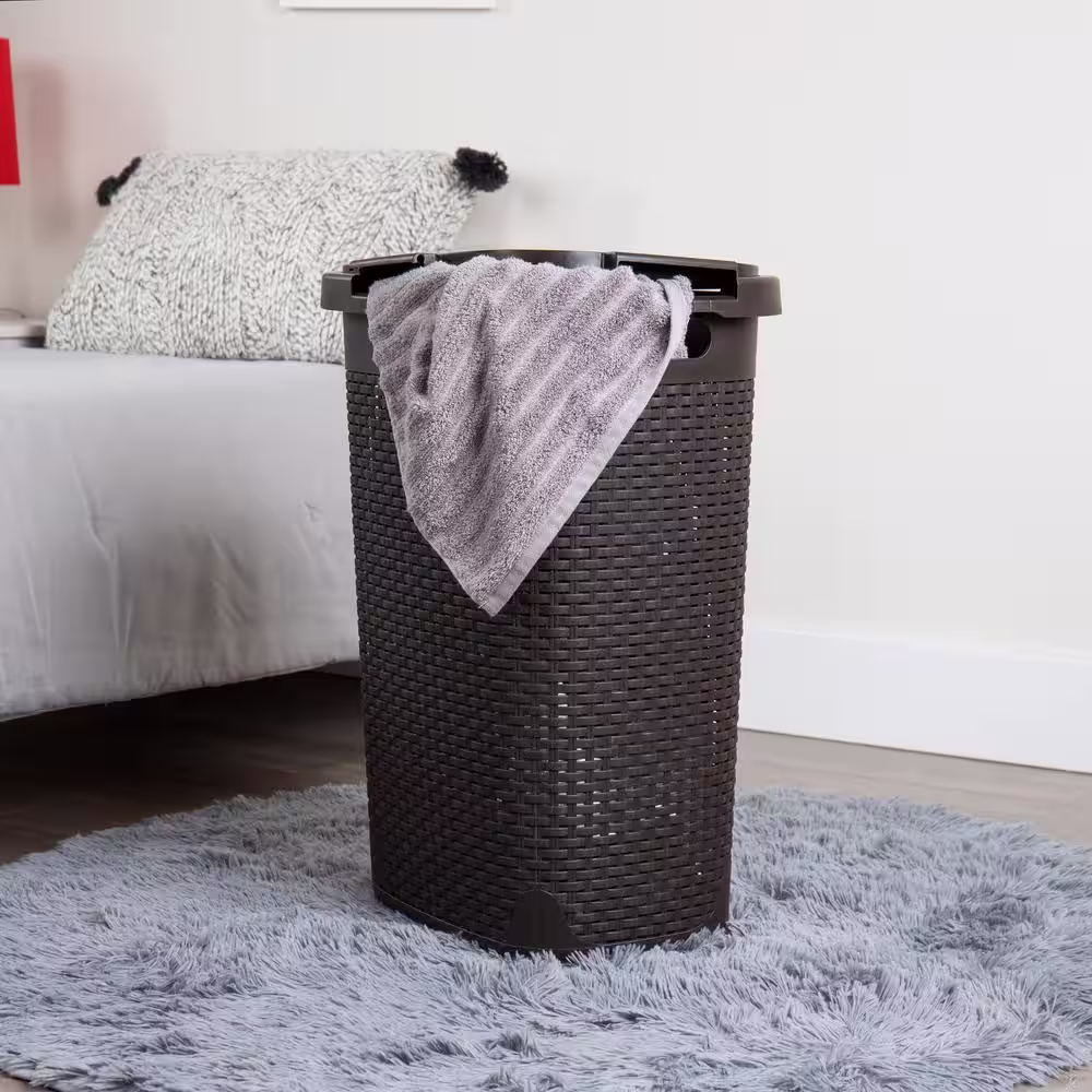Mind Reader Basket Collection 60 Liter (15kg/33lbs) Capacity Laundry Hamper, Cut Out Handles, Attached Hinged Lid, Brown