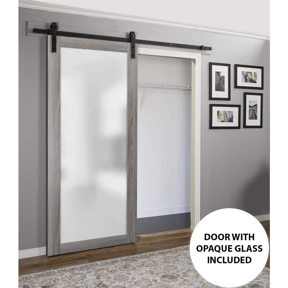 Sartodoors 32 in. x 96 in. 1-Panel No Bore Solid Full Lite Frosted Gray Finished Pine Wood Interior Door Slab