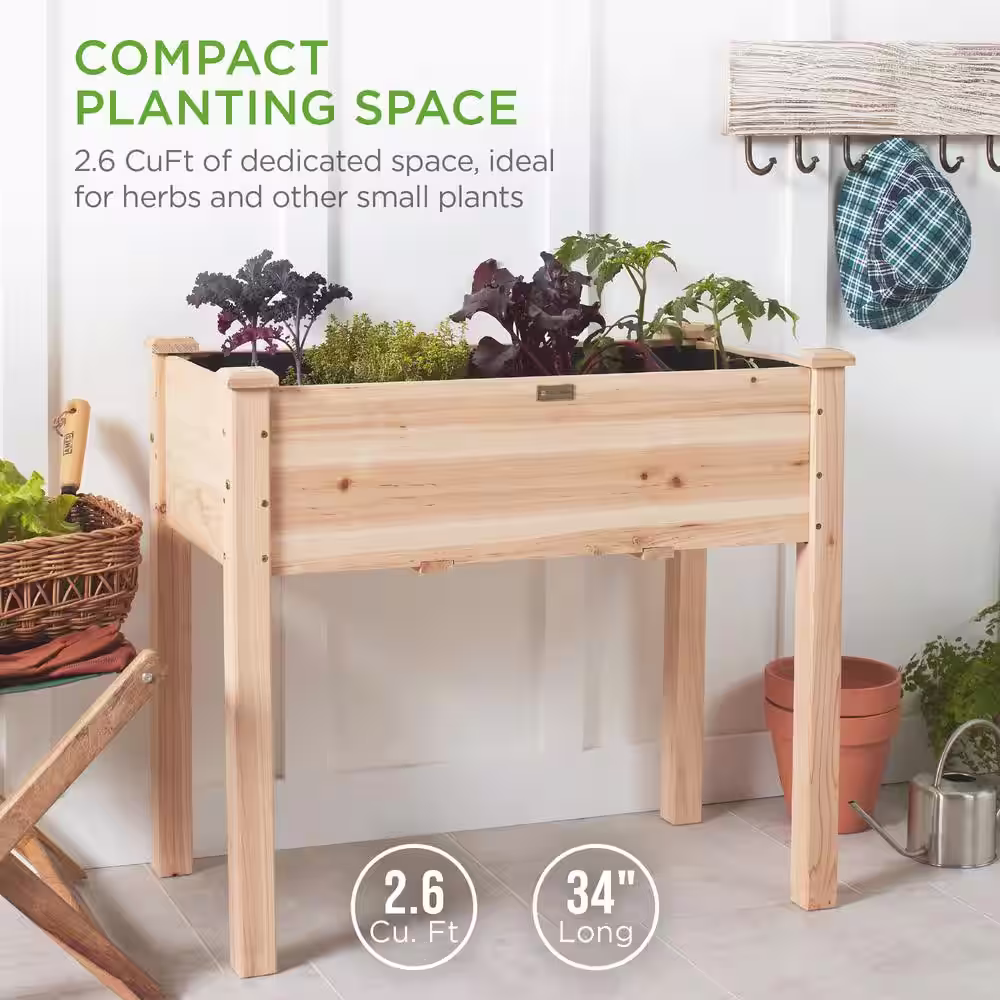 Best Choice Products 34 in. x 18 in. x 30 in. Elevated Garden Bed, Wood Raised Planter Box with Bed Liner