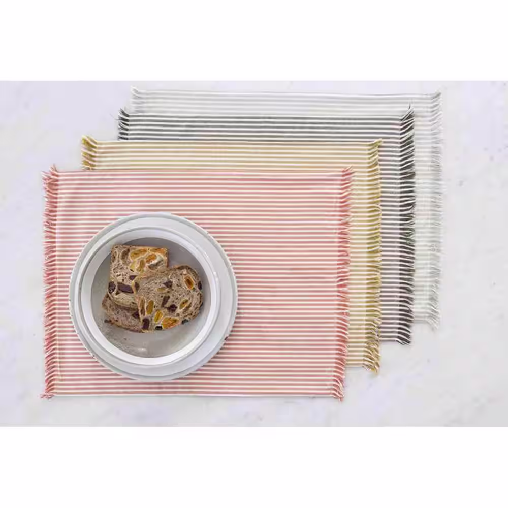 HomeRoots Amelia 14 in. W x 1 in. L Multi-Color Striped Cotton Table Runner Periwinkle Striped Placemats (Set of 8)