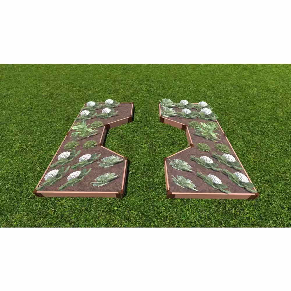Frame It All 8 ft. x 10 ft. x 5.5 in. Classic Sienna Composite Walk-Through Hexagon Center Path Raised Garden Bed - 1 in. Profile