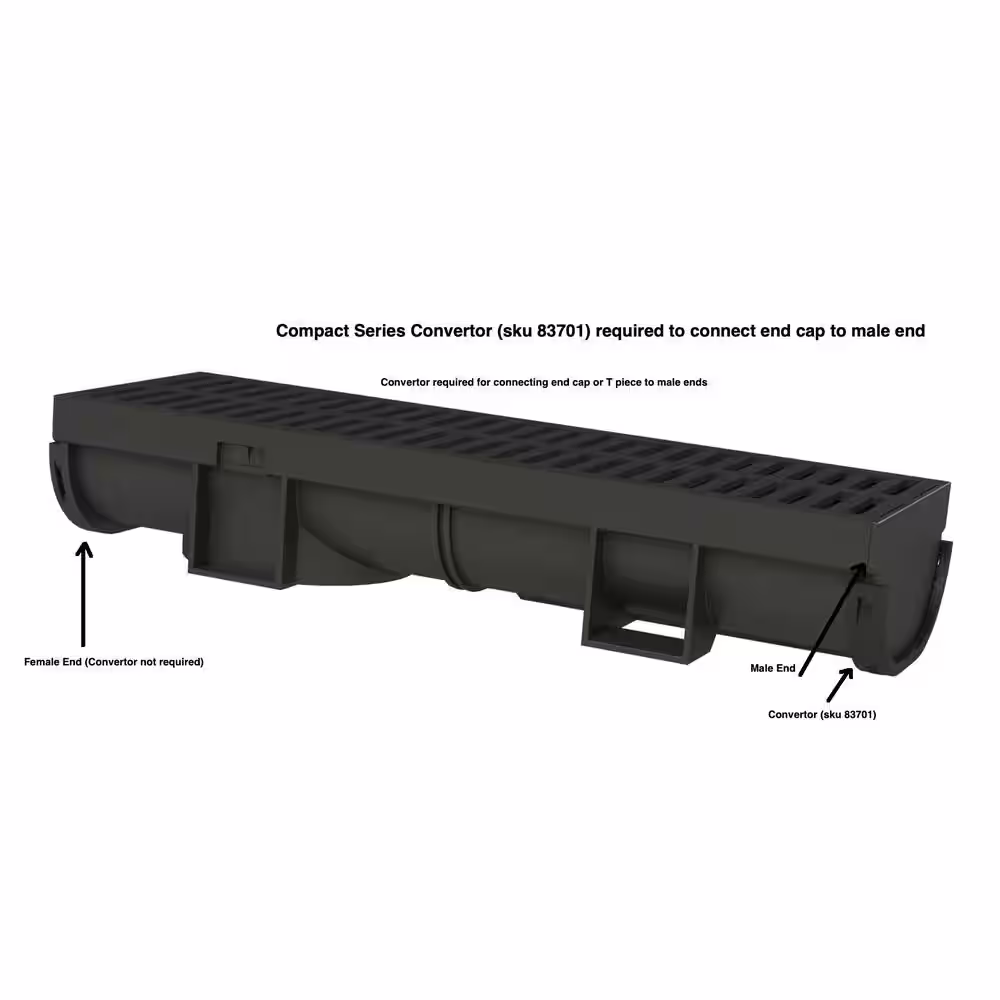 U.S. TRENCH DRAIN Compact Series 5.4 in. W x 3.2 in. D x 39.4 in. L Black Channel and Stainless Steel Grate with Bottom Outlet