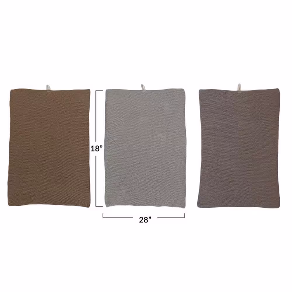 Storied Home Brown Solid Cotton Knit Tea Towels (Set of 3 Colors)