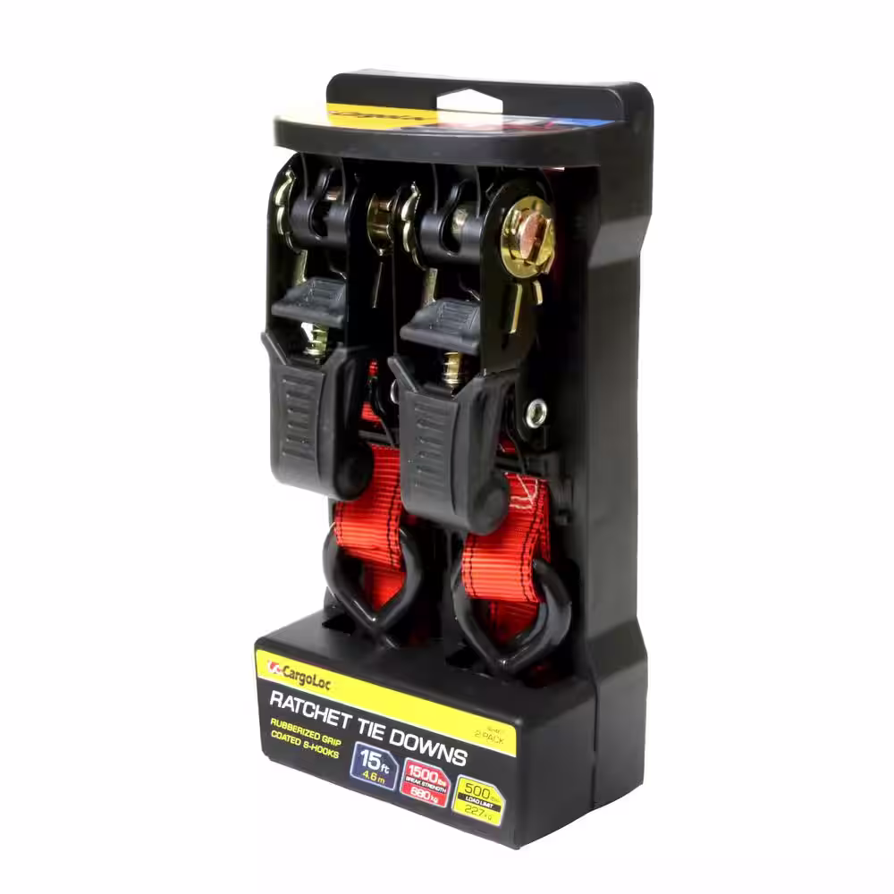 CargoLoc 15 ft. x 1 in. 500 lbs. Load Limit Ratchet Tie Down (2-Piece)
