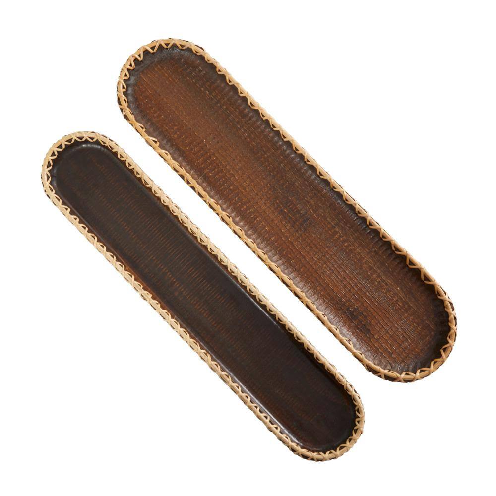 Novogratz Dark Brown Handmade Wood Nesting Decorative Tray with Hand Sewn Seagrass Accents (Set of 2)
