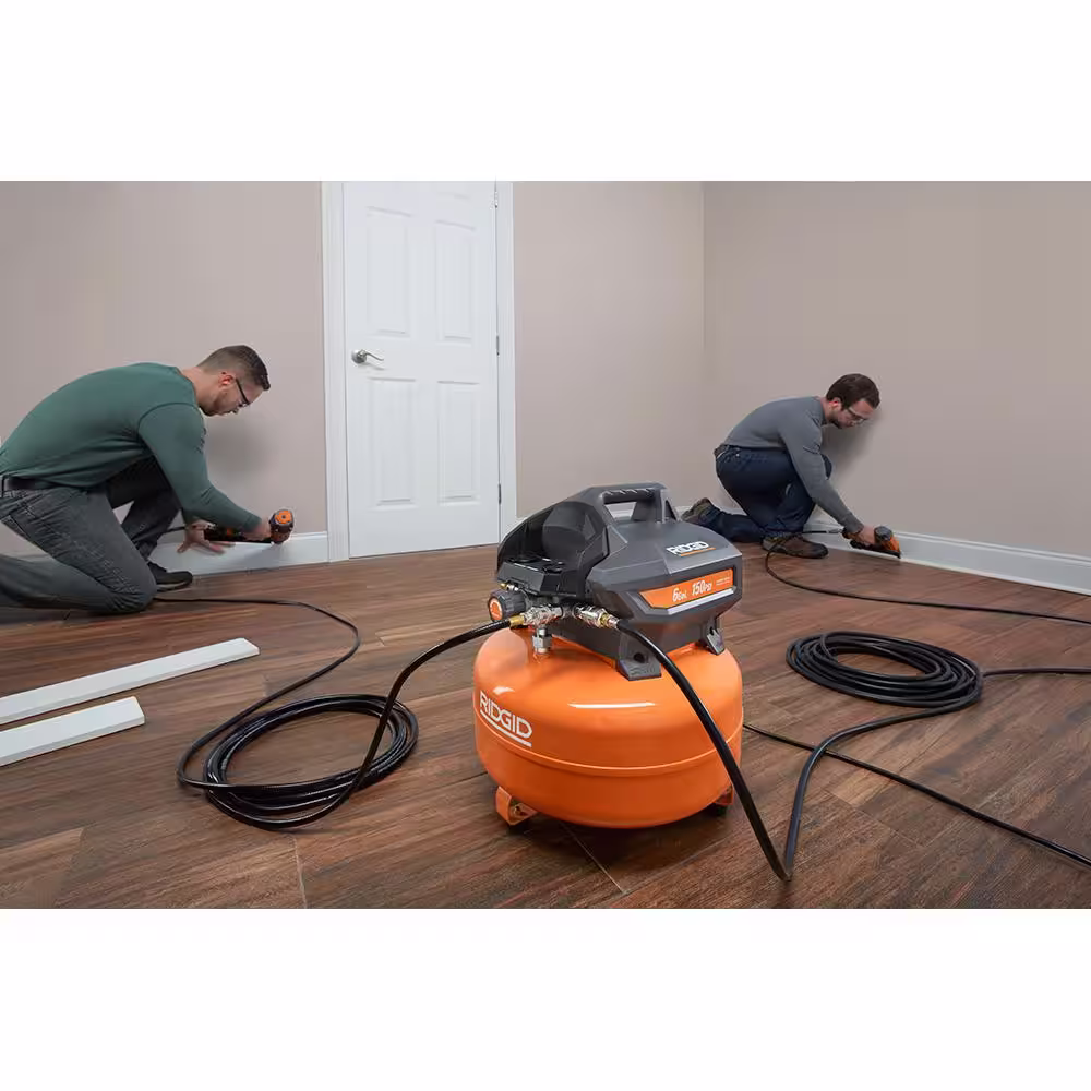 RIDGID 6 Gal. Electric Pancake Air Compressor With 15-Gauge 2-1/2 in. Angled Finish Nailer