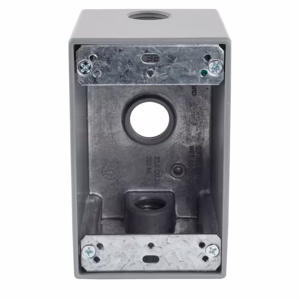 Commercial Electric 1-Gang Deep Metallic Weatherproof Box with (3) 1/2 in. Holes, Gray