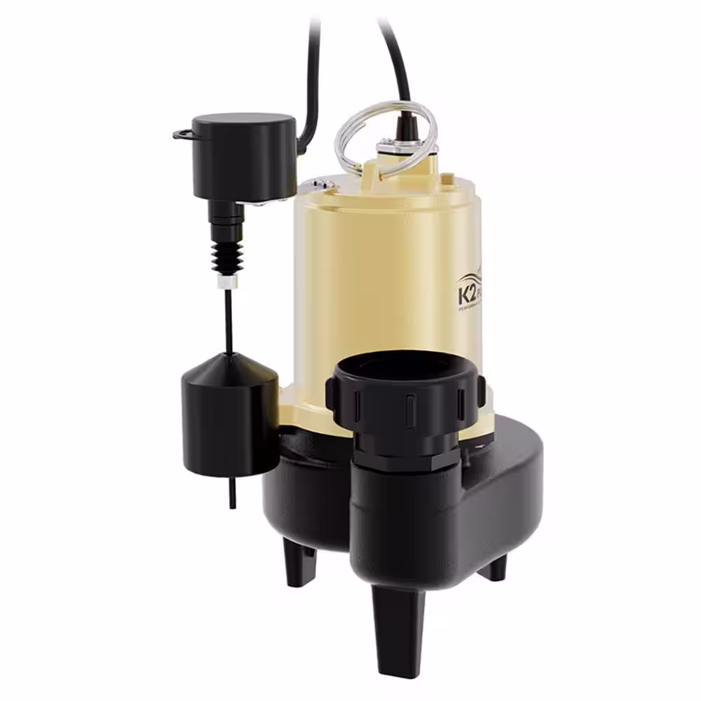 K2 PRO 1/2 HP Heavy-Duty Cast Iron Sewage Pump with Piggyback Vertical Switch