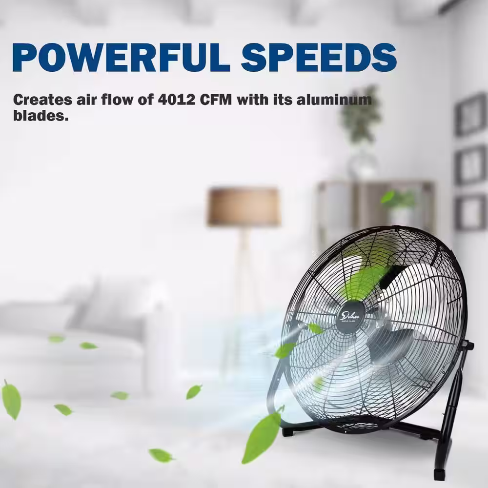 None 12 in. 3-Speed High-Velocity Industrial Heavy Duty Metal Floor Fan in Black with Tilting Head for Outdoor/Indoor Use
