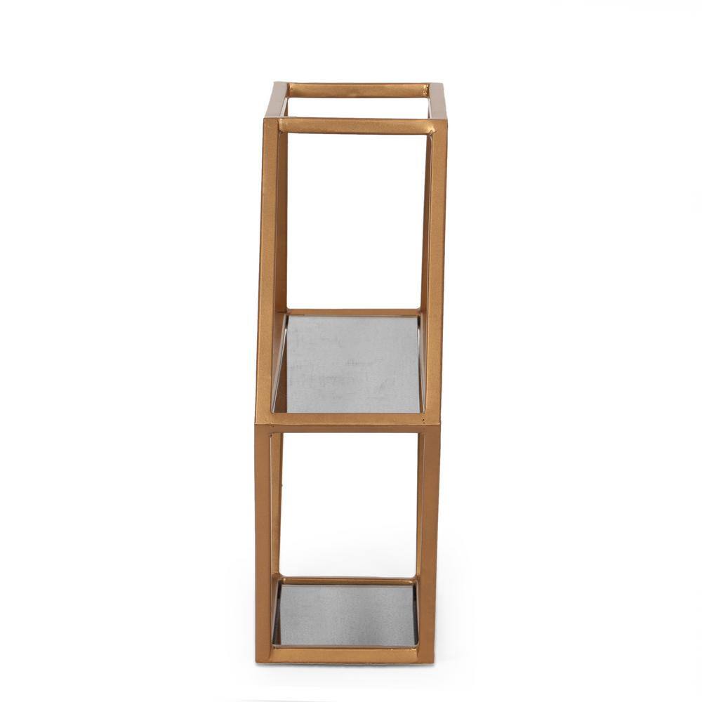 Noble House Hurford 17 in. Antique Gold Tempered Glass Hexagonal Decorative Shelf