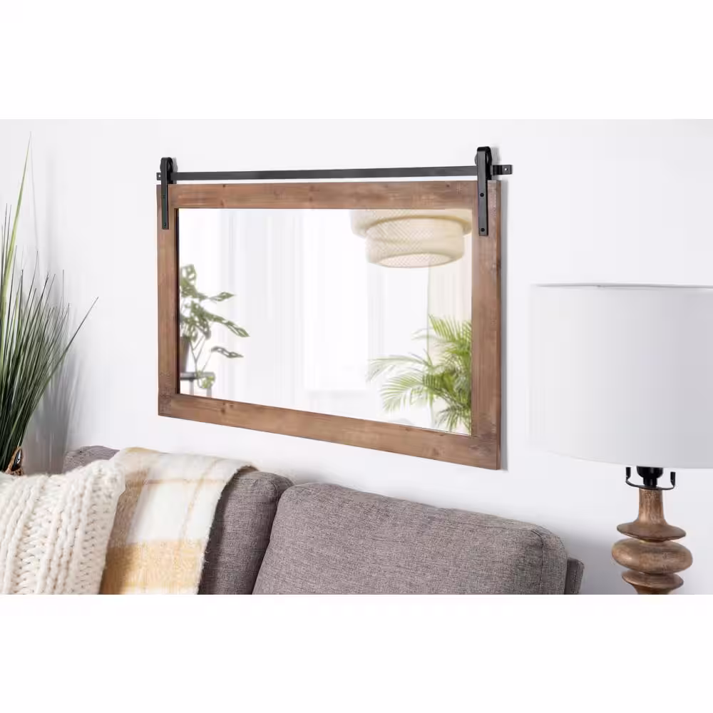 Kate and Laurel Cates 24 in. x 40 in. Classic Rectangle Framed Rustic Brown Wall Accent Mirror