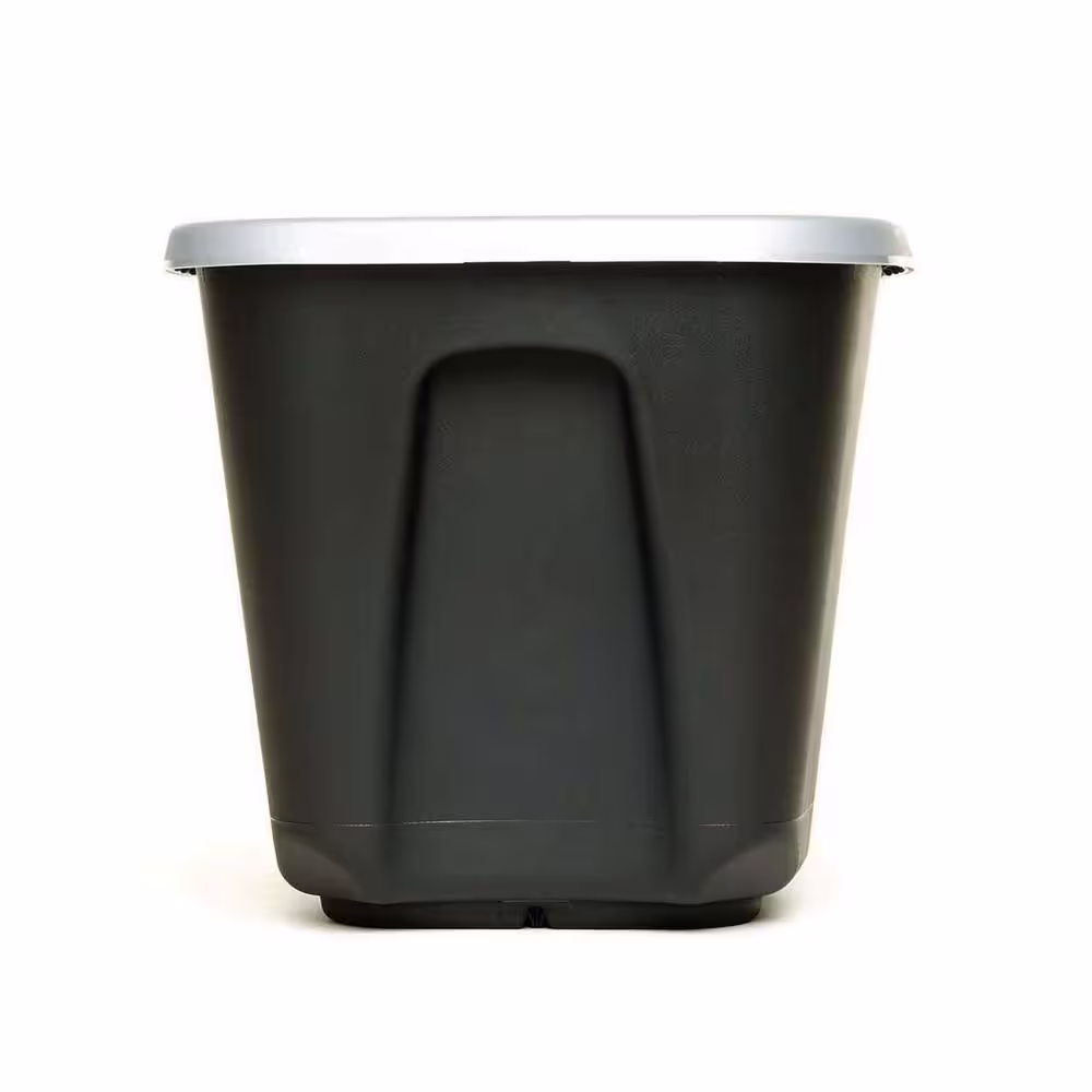 HOMZ 10 gal. Durable Molded Plastic Storage Bin with Secure Lid in Black and Silver