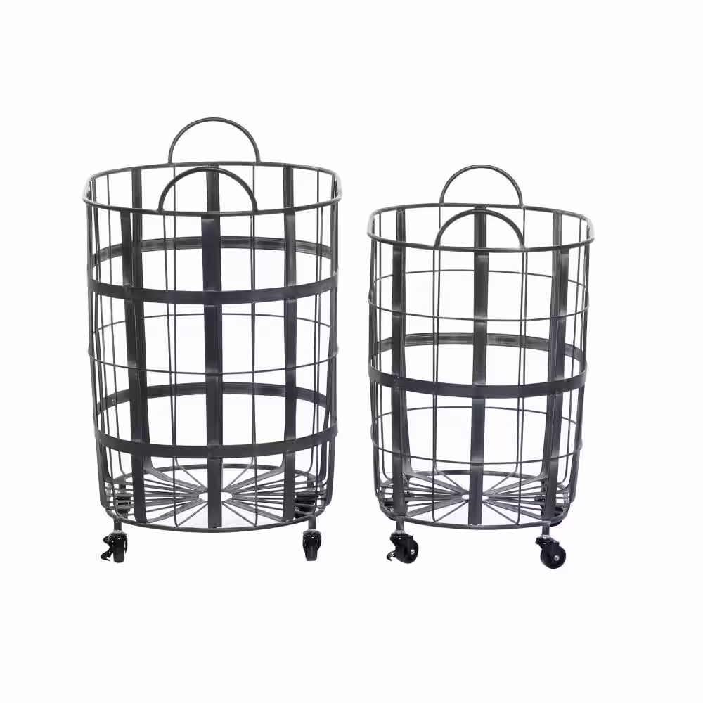 Litton Lane Metal Storage Basket with Wheels and Handles (Set of 2)