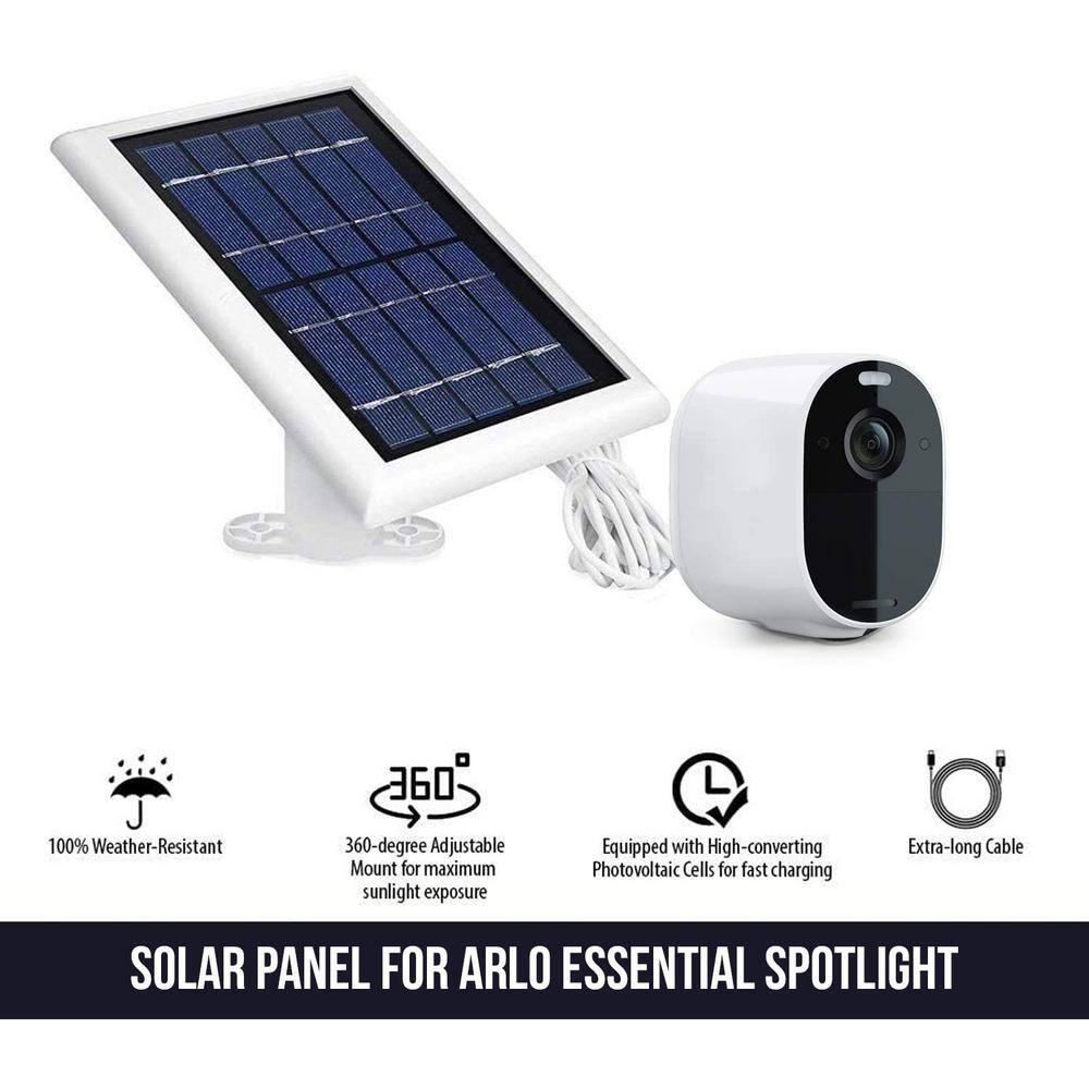 Wasserstein Solar Panel Compatible with Arlo Essential Spotlight and XL Spotlight Camera Only with 13.1 ft. Cable in White (1-Pack)