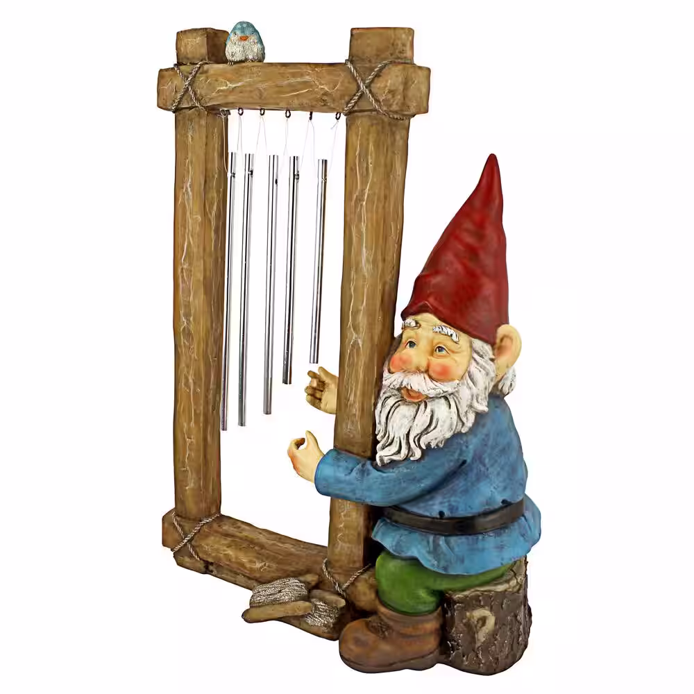 Design Toscano 14 in. H Ringing His Chimes Garden Gnome Statue