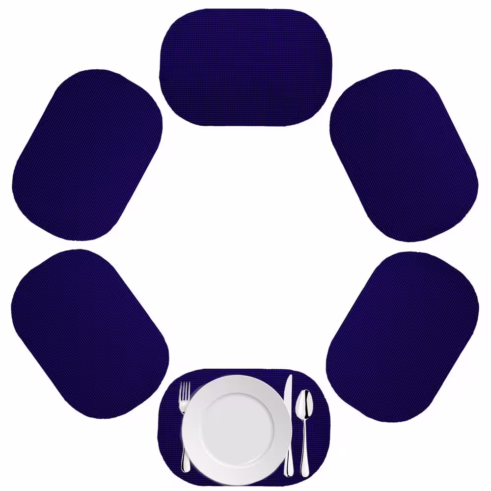 Kraftware Fishnet 17 in. x 12 in. Navy PVC Covered Jute Oval Placemat (Set of 6)
