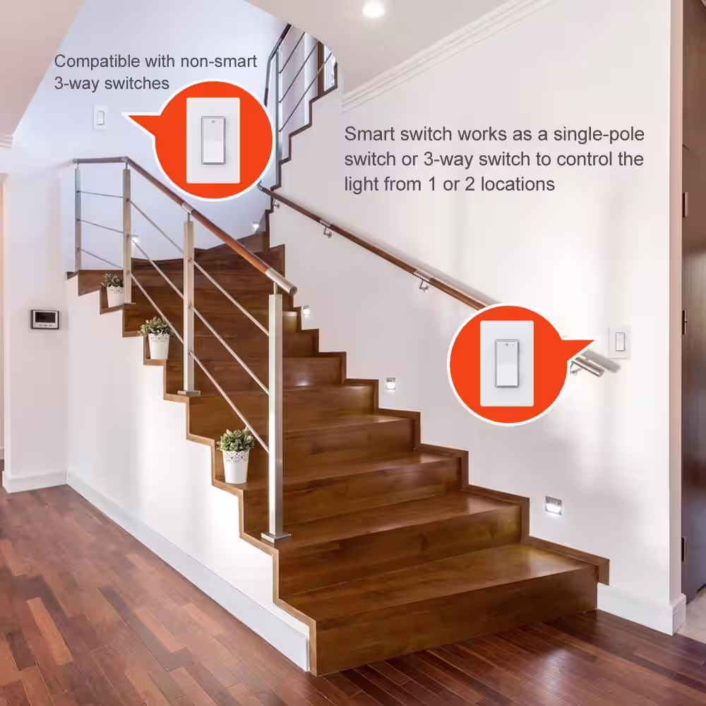 Commercial Electric 10 Amp 3-Way Smart Home Specialty Light Switch with Wi-Fi and Bluetooth Technology, White (1-Pack) Powered by Hubspace