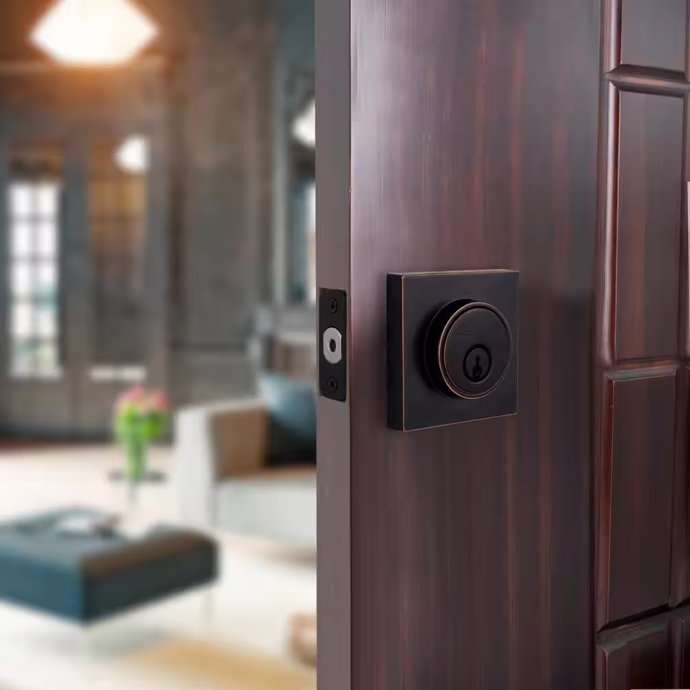 None Aged Bronze Single Cylinder Deadbolt Contemporary Square