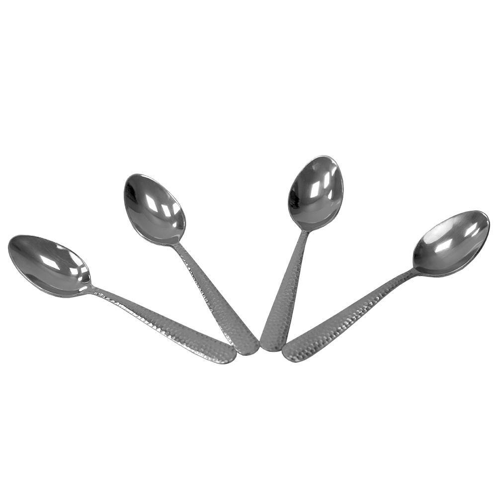 Home Basics Hammered Finish Silver 18/0 Stainless Steel Tea Spoons (Set of 4)