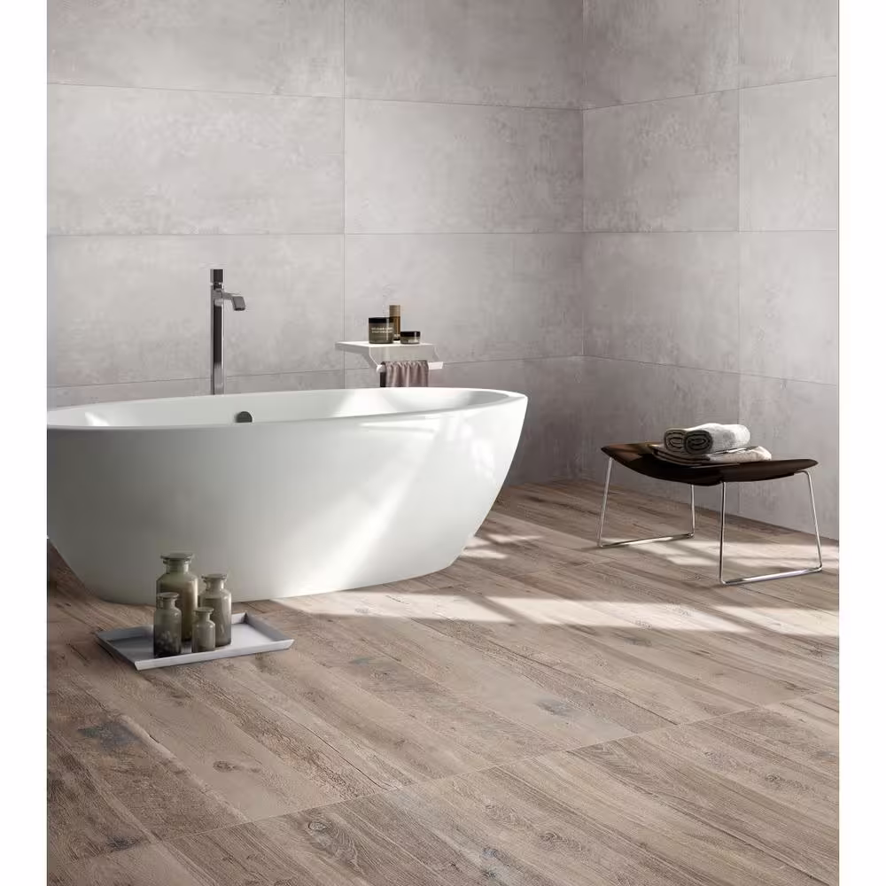 EMSER TILE Network White 23.46 in. x 47.01 in. Matte Porcelain Concrete Look Floor and Wall Tile (15.32 sq. ft./Case)
