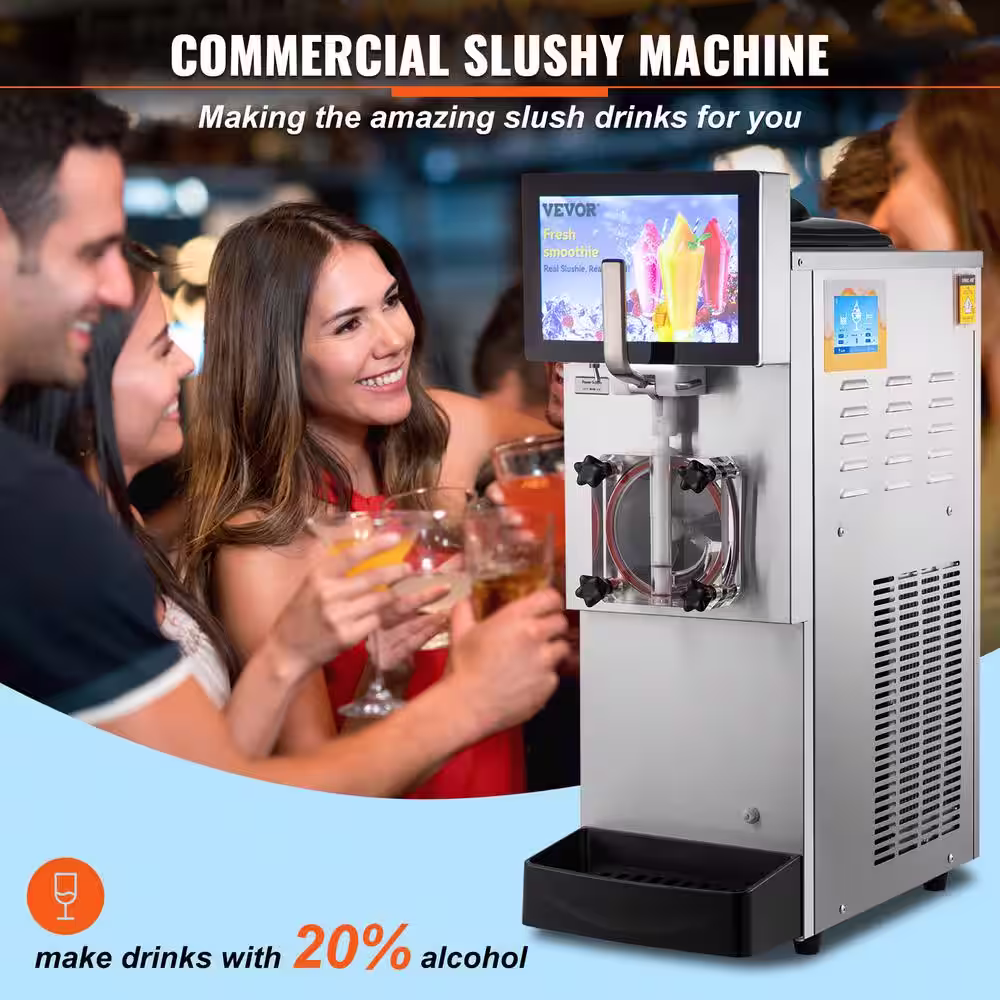 VEVOR Commercial Slushy Machine 270 oz. Single Bowl Margarita Machine 1550W Stainless Steel Snow Cone Machine for Party Cafes