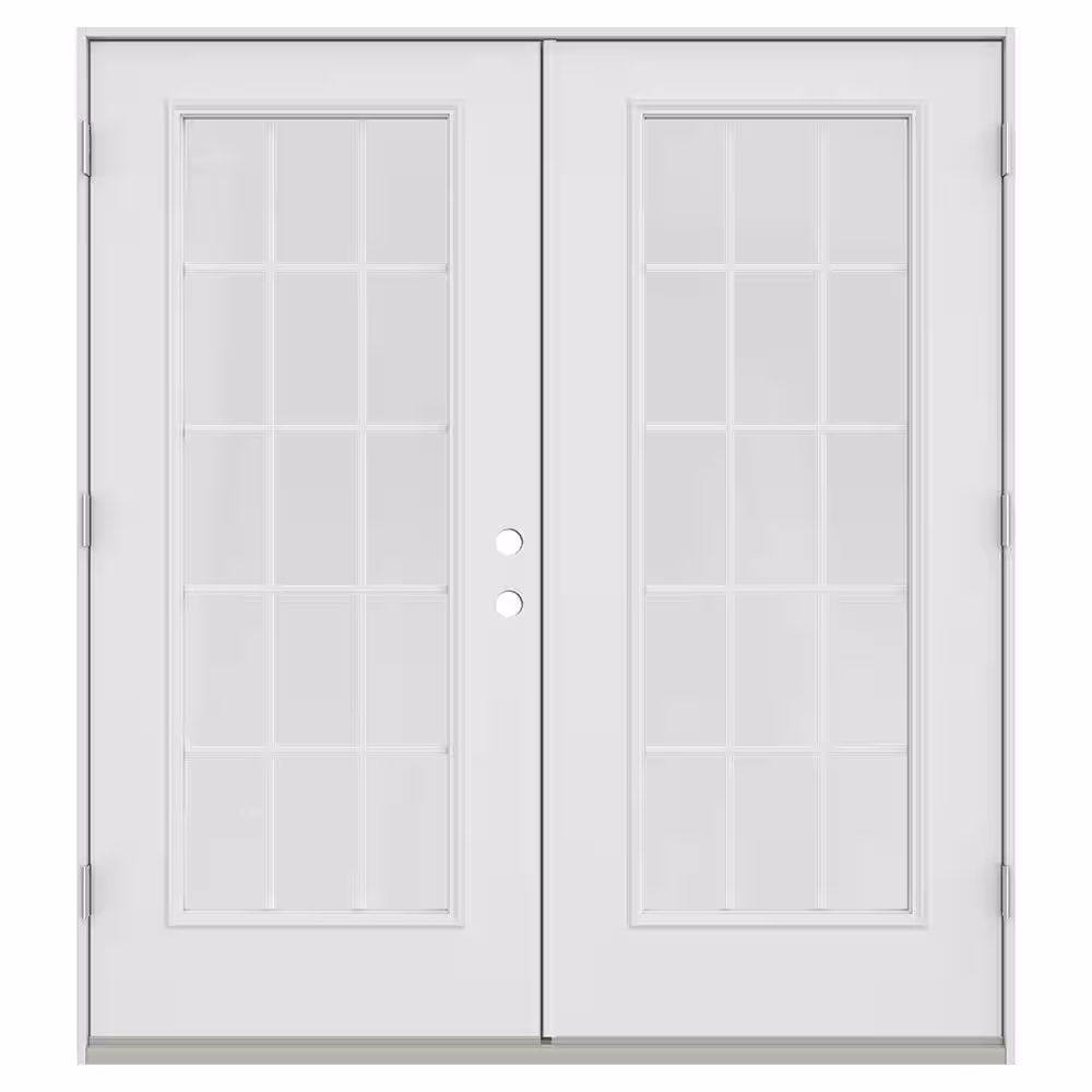 JELD-WEN 72 in. x 80 in. Right-Hand/Inswing Low-E 15 Lite Primed Steel Double Prehung Patio Door