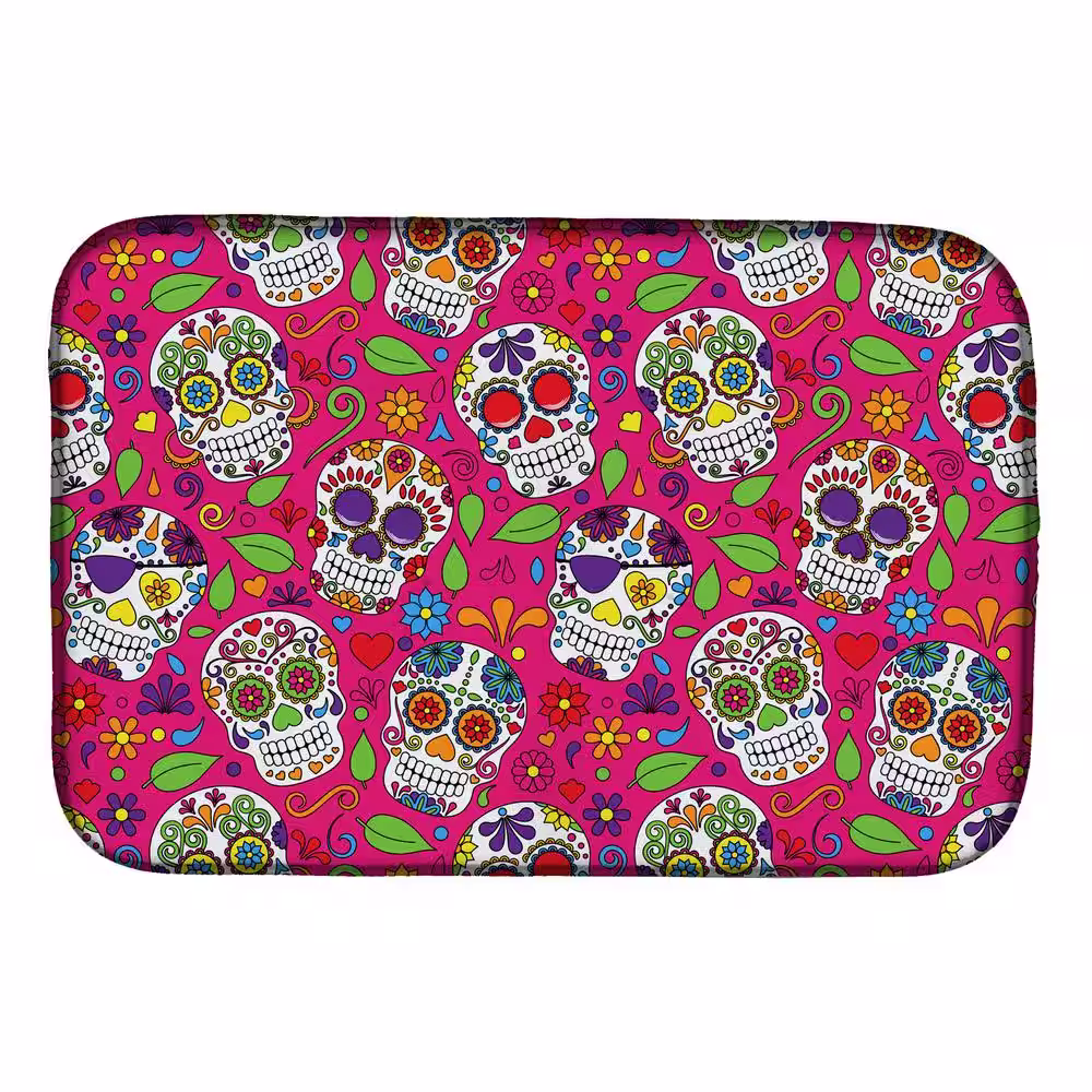 Caroline's Treasures 14 in. x 21 in. Day of the Dead Pink Dish Drying Mat