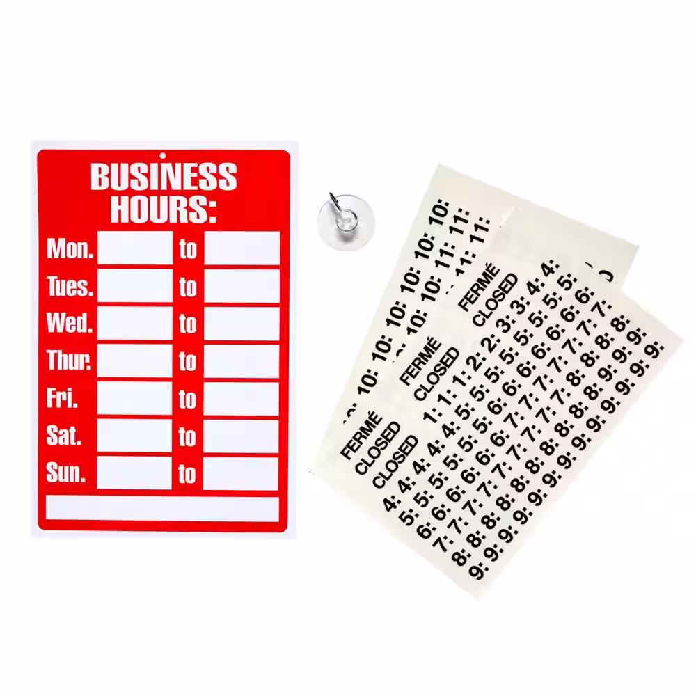 Everbilt 8 in. x 12 in. Plastic Business Hours Sign