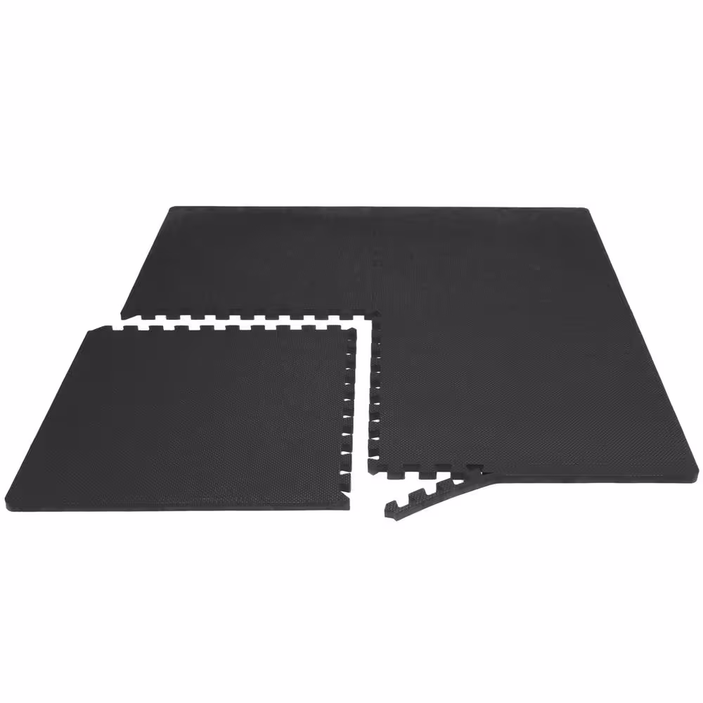 PROSOURCEFIT Thick Exercise Puzzle Mat Black 24 in. x 24 in. x 0.75 in. EVA Foam Interlocking Anti-Fatigue (6-pack) (24 sq. ft.)