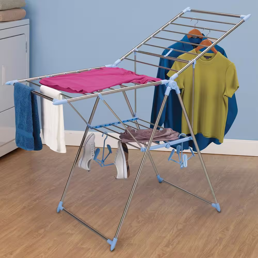 HOUSEHOLD ESSENTIALS 61 in x 39 in Gullwing Folding Clothes Drying Rack