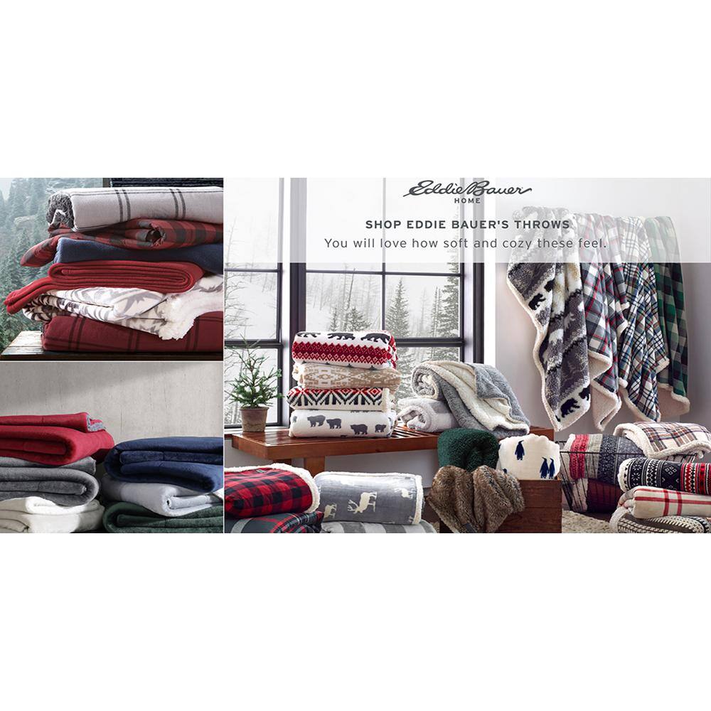 EDDIE BAUER Solid Mingled 1-Piece Beige Sherpa Microfiber 50X60 Throw Blanket