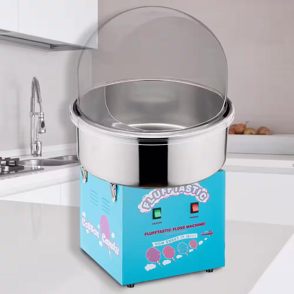 GREAT NORTHERN Cotton Candy Machine - Flufftastic 1000-Watt Floss Maker with Dome Shield and Stainless-Steel Pan (Blue)