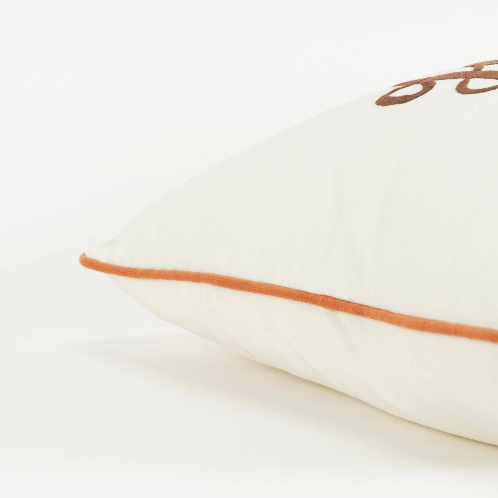 Rizzy Home Harvest Ivory/Brown Sentiment Cotton Poly Filled Decorative 20 in. x 20 in. Throw Pillow