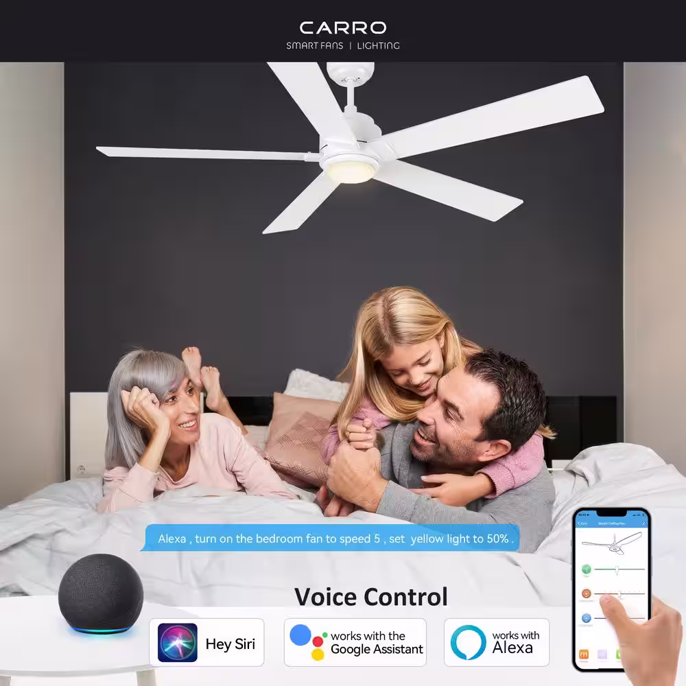 CARRO Aspen 60 in. Dimmable LED Indoor/Outdoor White Smart Ceiling Fan with Light and Remote, Works with Alexa/Google Home