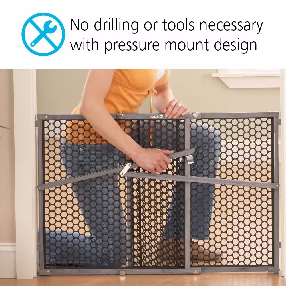Safety 1st 24 in. Vintage Grey Wood Doorway Child Safety Gate with Pressure Mount Fastening