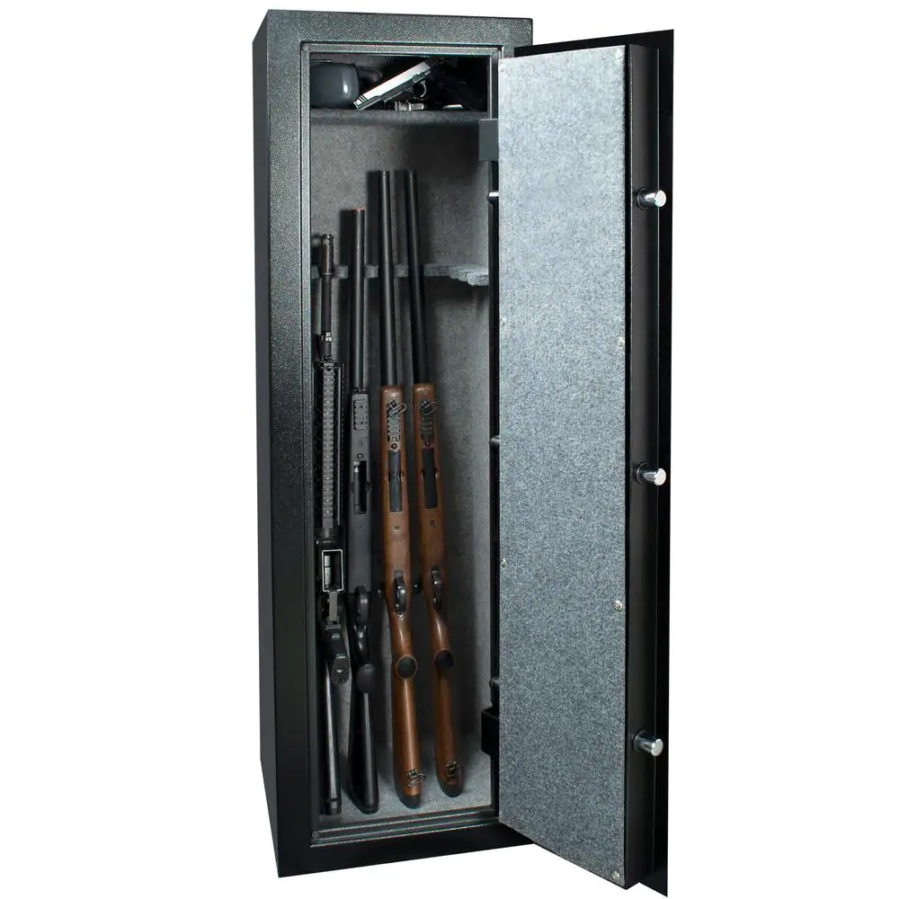 BARSKA 10- Gun Large Quick Access Biometric and Keypad Gun Safe, Black