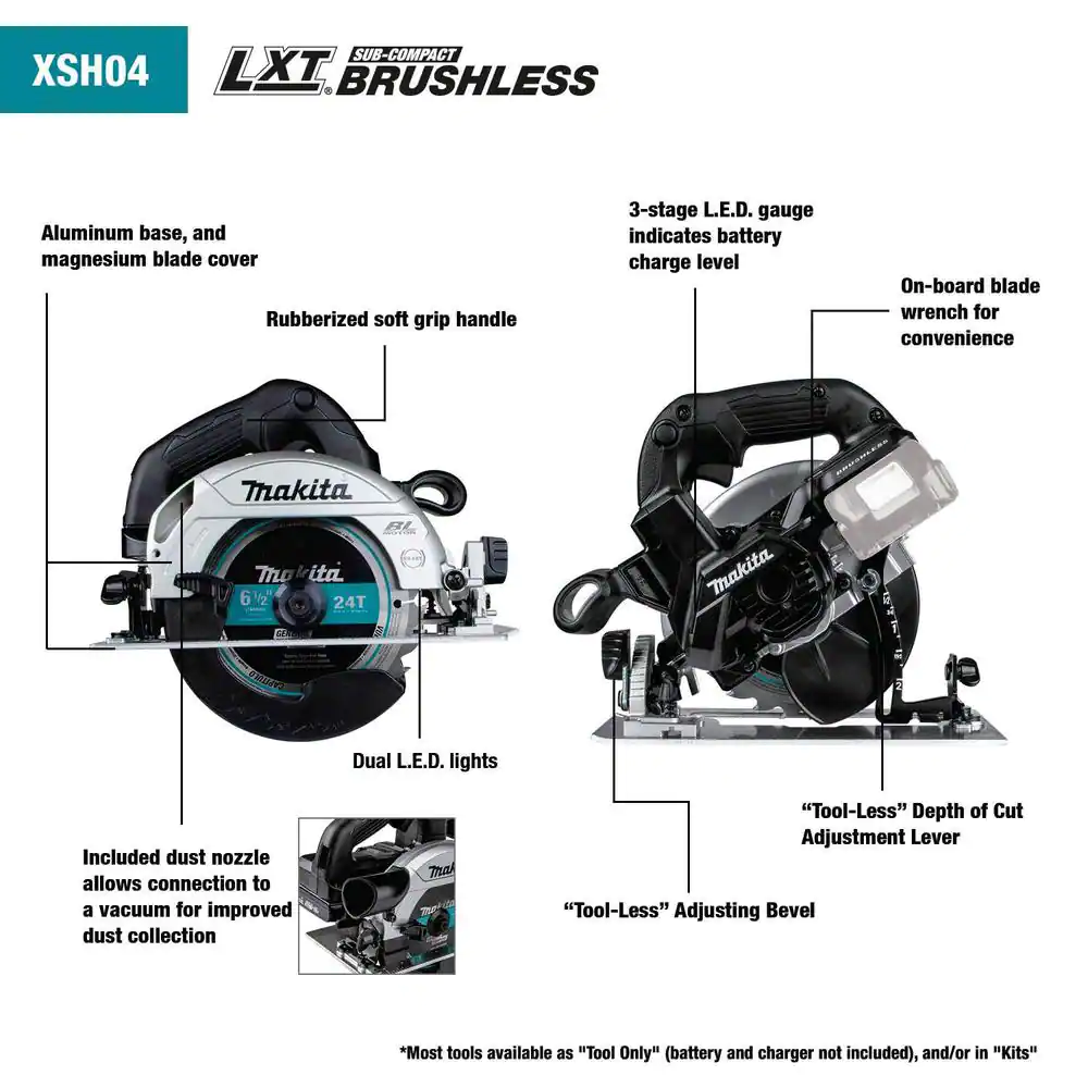 Makita 18V 6-1/2 in. LXT Sub-Compact Lithium-Ion Brushless Cordless Circular Saw (Tool Only)