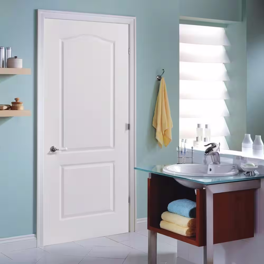 Masonite 36 in. x 80 in. 2-Panel Arch Top Solid Core Textured Primed Composite Single Prehung Interior Door