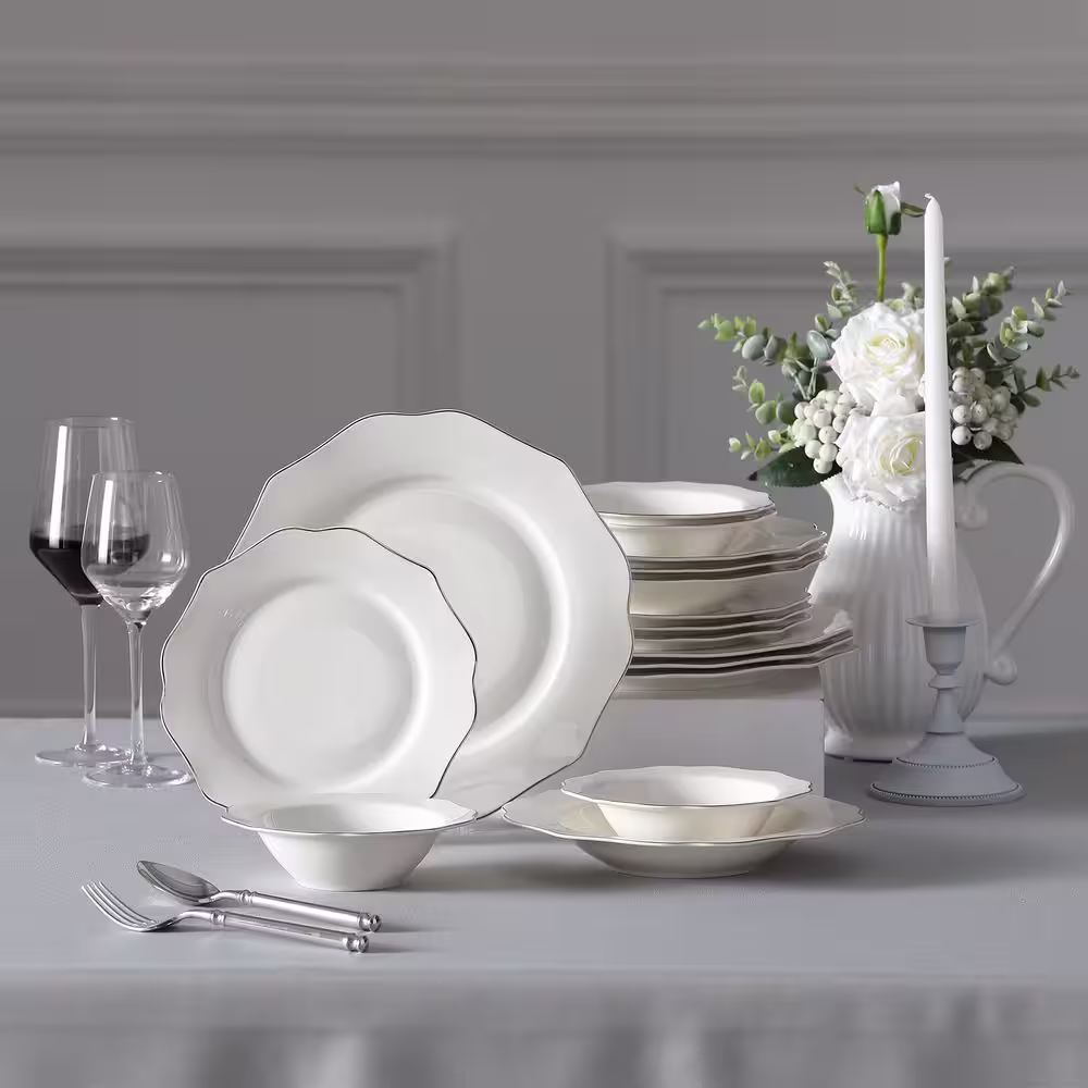 MALACASA Lotus 16-Piece White with Gold Trim Bone China Dinnerware Set (Service for 4)