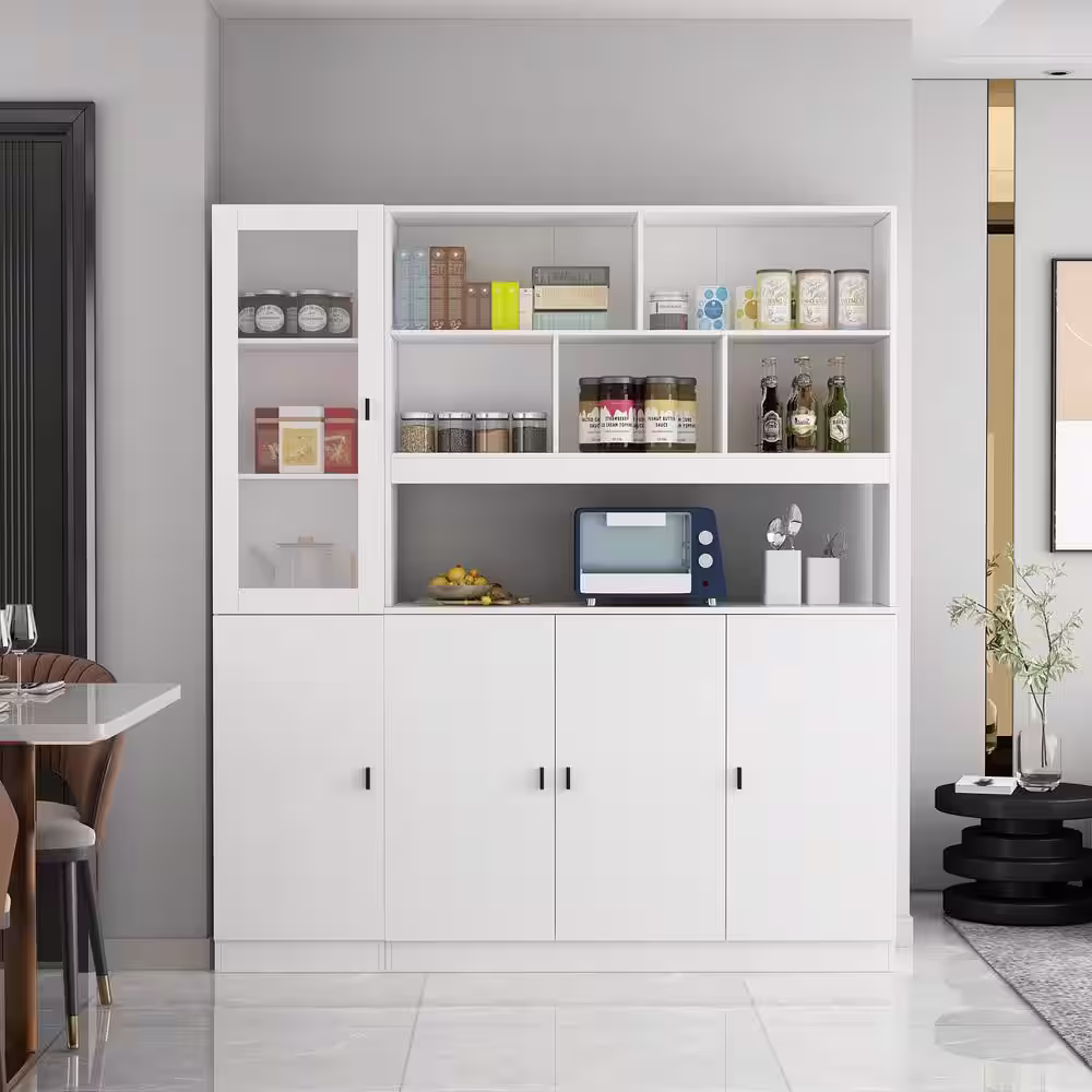 None 13-Shelf Wood Standard Bookcase Bookshelf With Glass Doors, Adjustable Shelves (62.9 in. W x 12.2 in. D x 70.9 in. H)