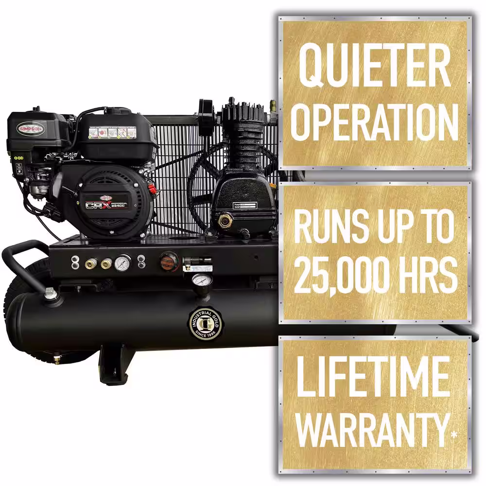 None Industrial Gold 10 Gal. 5.5 HP CRX Portable Low RPM 125 PSI Electric Air Compressor with Quiet Operation