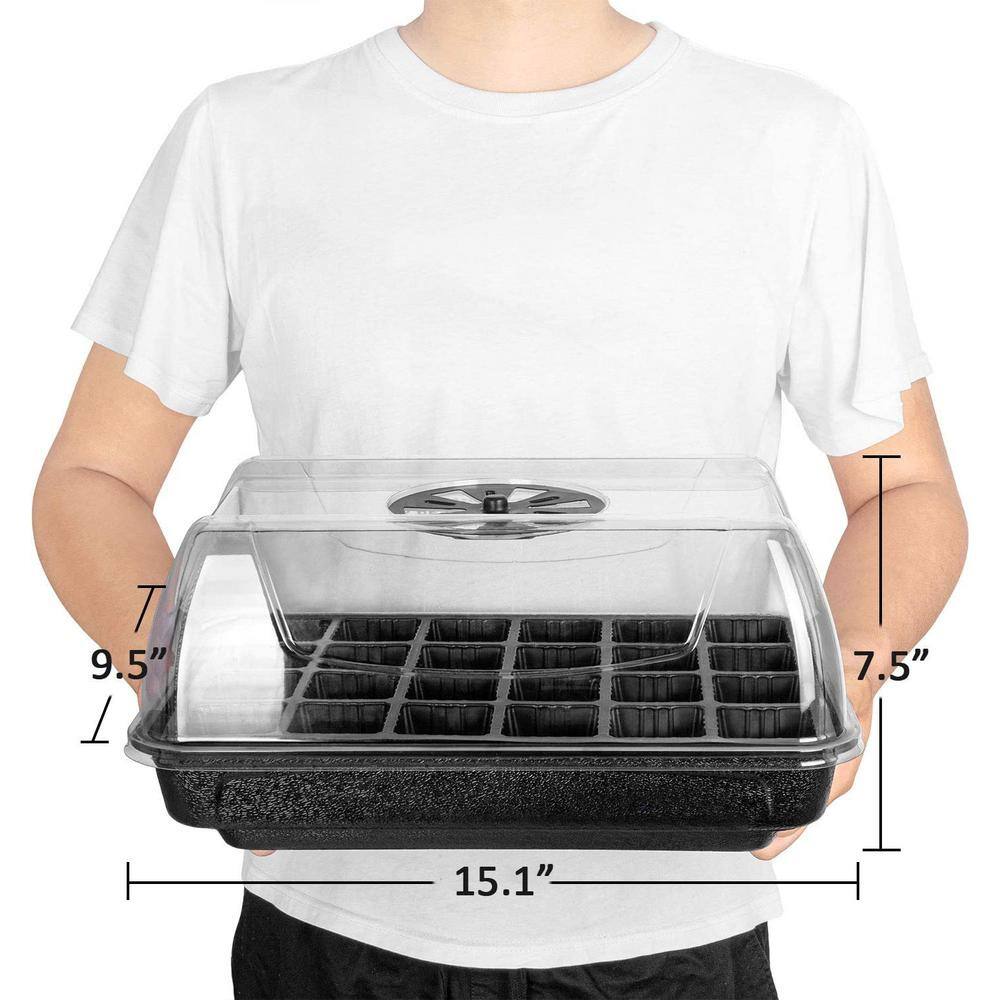 None Black Heating Seed Starter Germination Kit Seedling Propagation Tray with Heater and 5 in. Vented Humidity Dome (1-Pack)