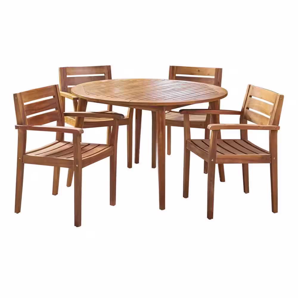 Noble House Stamford Brown 5-Piece Wood Outdoor Dining Set
